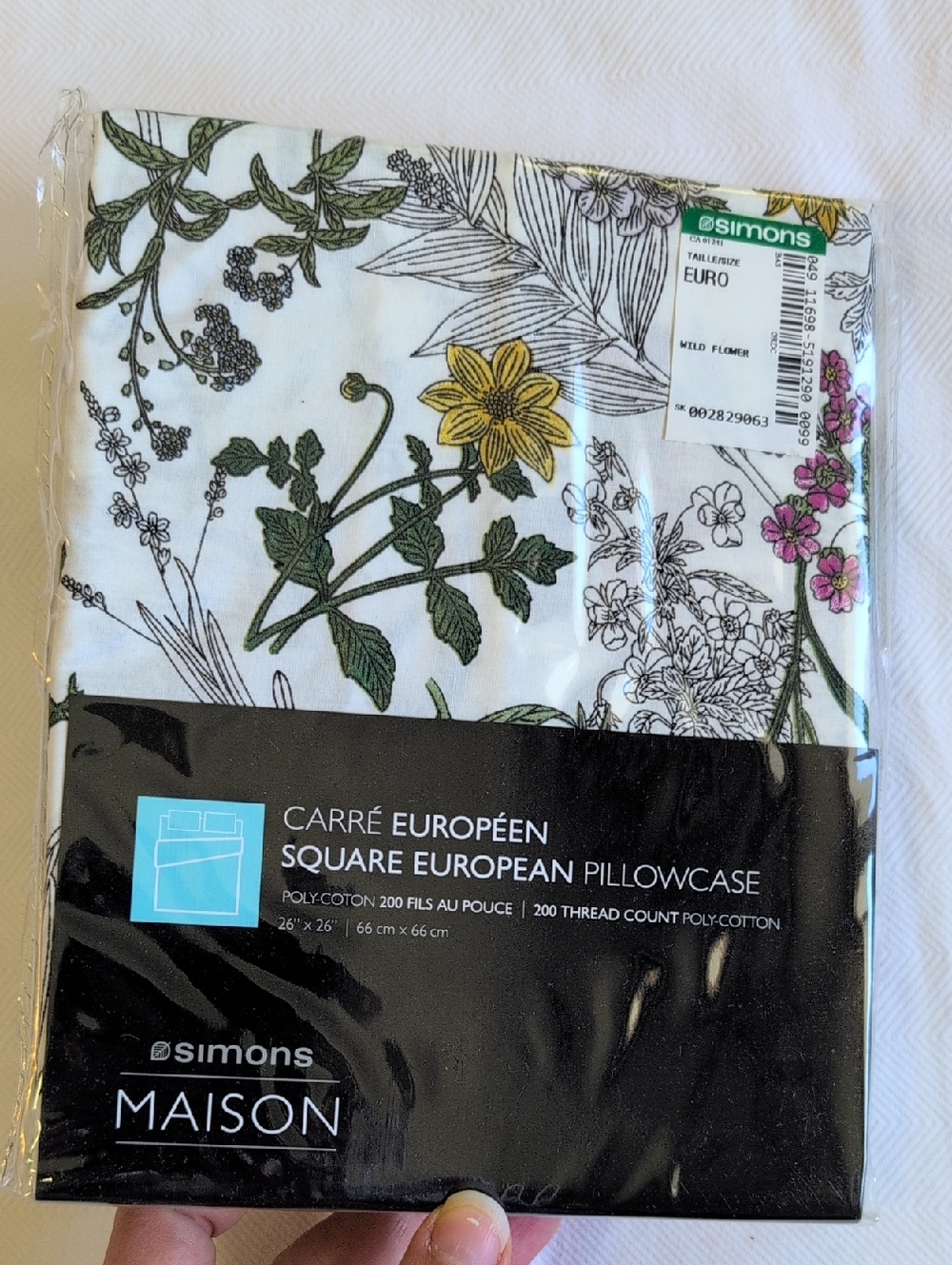 BNWT simons 3-pack wildflower floral square euro pillowcase lot 200 poly cotton - Picture 2 of 5
